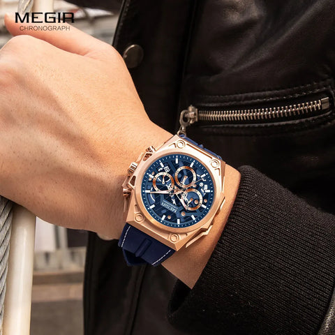 Men Blue Silicone Strap Quartz